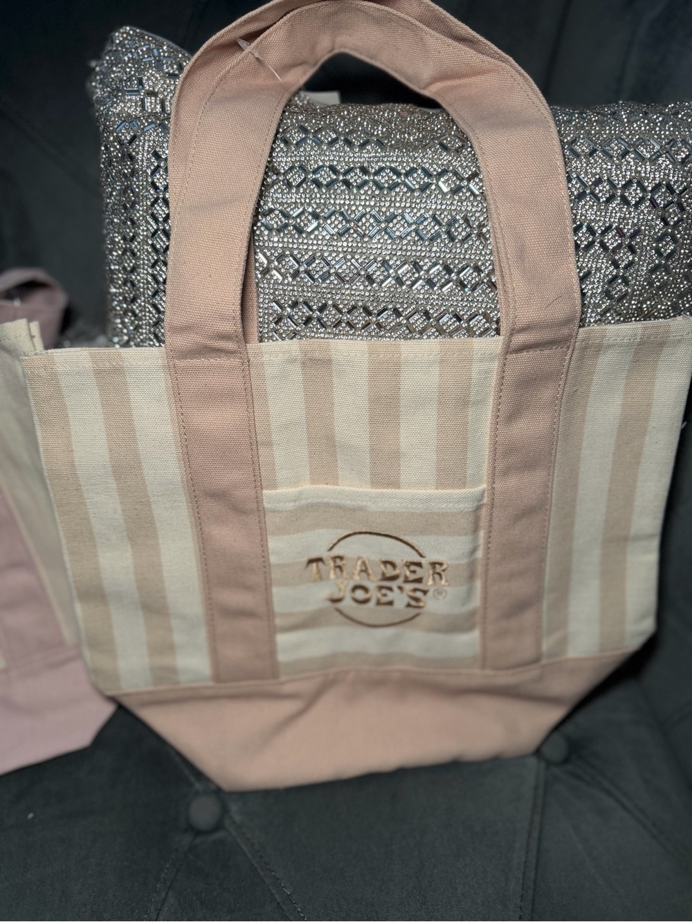 Trader Joe’s Beige and Cream Stripe Canvas Tote Bag